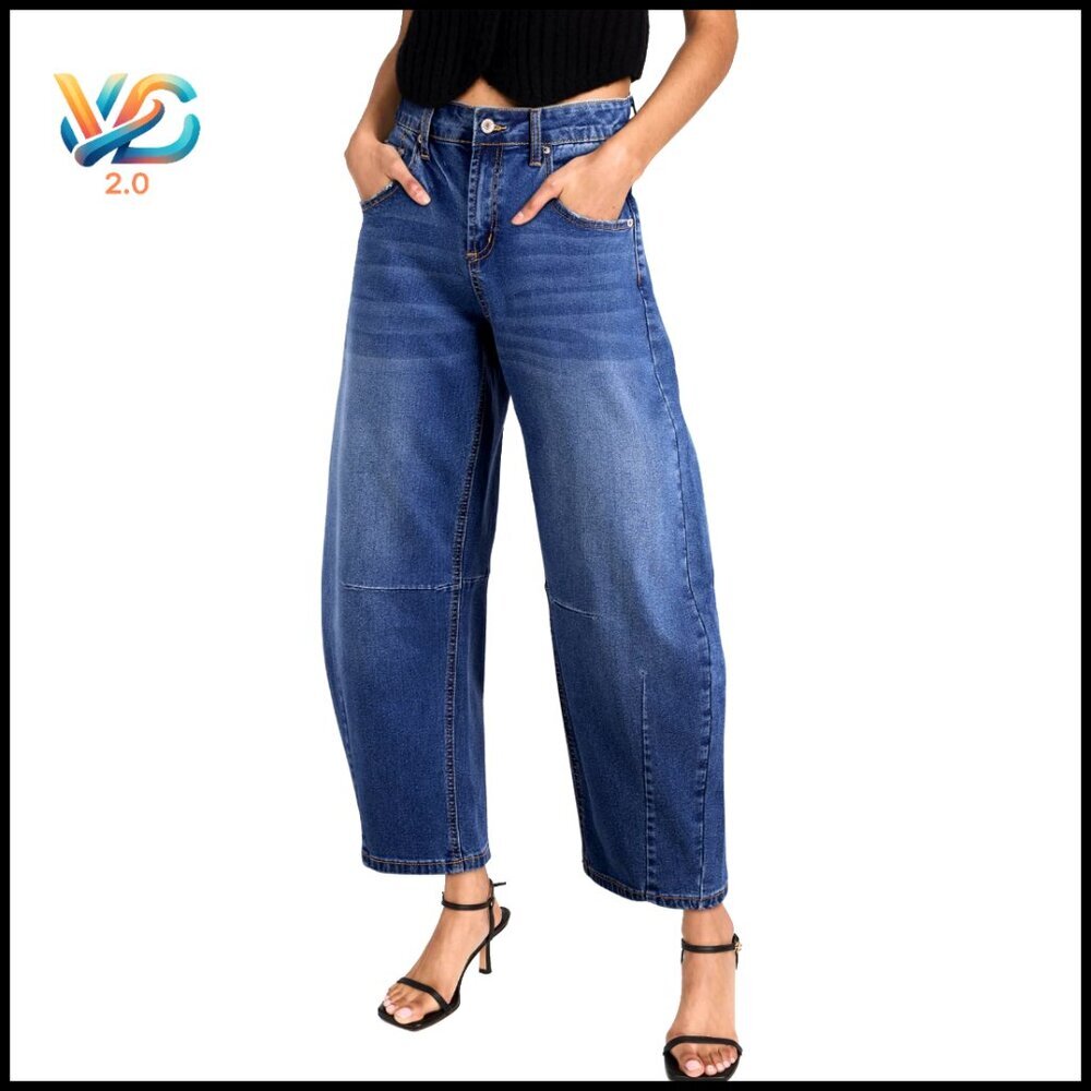 Vintage Y2K Barrel‎ Jeans Wide Leg Mid Rise Boyfriend Baggy Ankle Denim Pants
